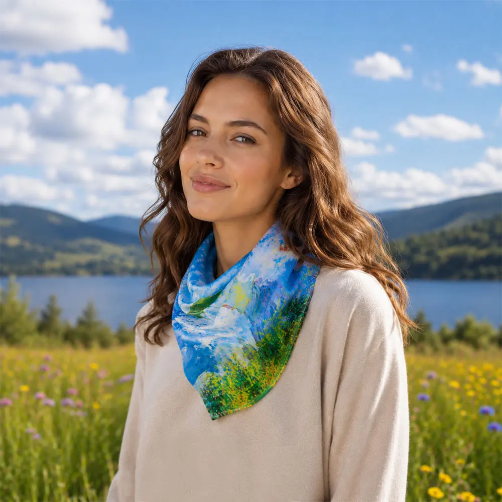 53cm 100% Pure Silk Bandana Woman with Parasol Scarf Female Headband Top Natural Silk Handkerchief for Men Pocket Square Necktie