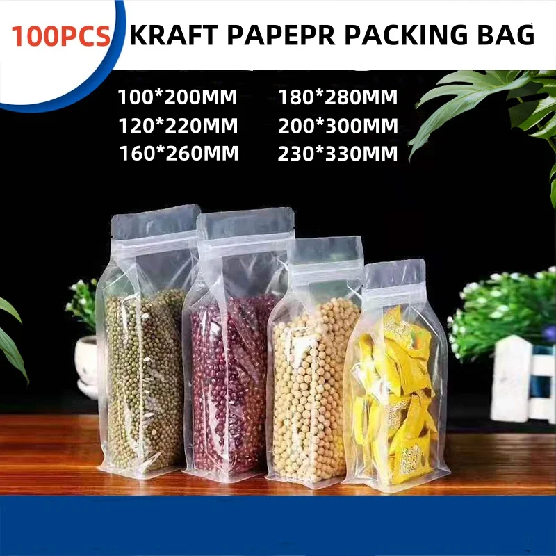 

50pcs/Lot Resealable Plastic Transparent Zip Lock Bag Stand-Up Pouches Reusable Food Packaging Bag for Nuts Candy Storage Bags