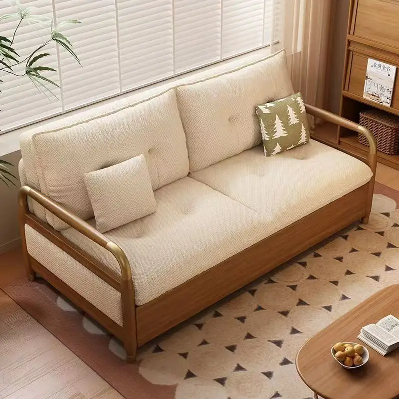 2025 new foldable dual-purpose solid wood multi-functional sofa bed living room bedroom single double Internet celebrity sofa