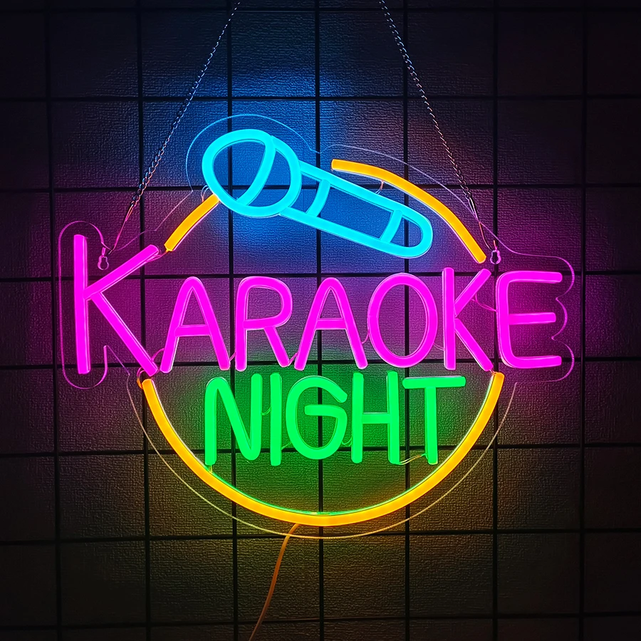 Karaoke Night Neon Sign For Wall Decor,Light Up Sign For Game Room,Man Cave Decor,Bar,Club,Birthday Party Gift For Friends