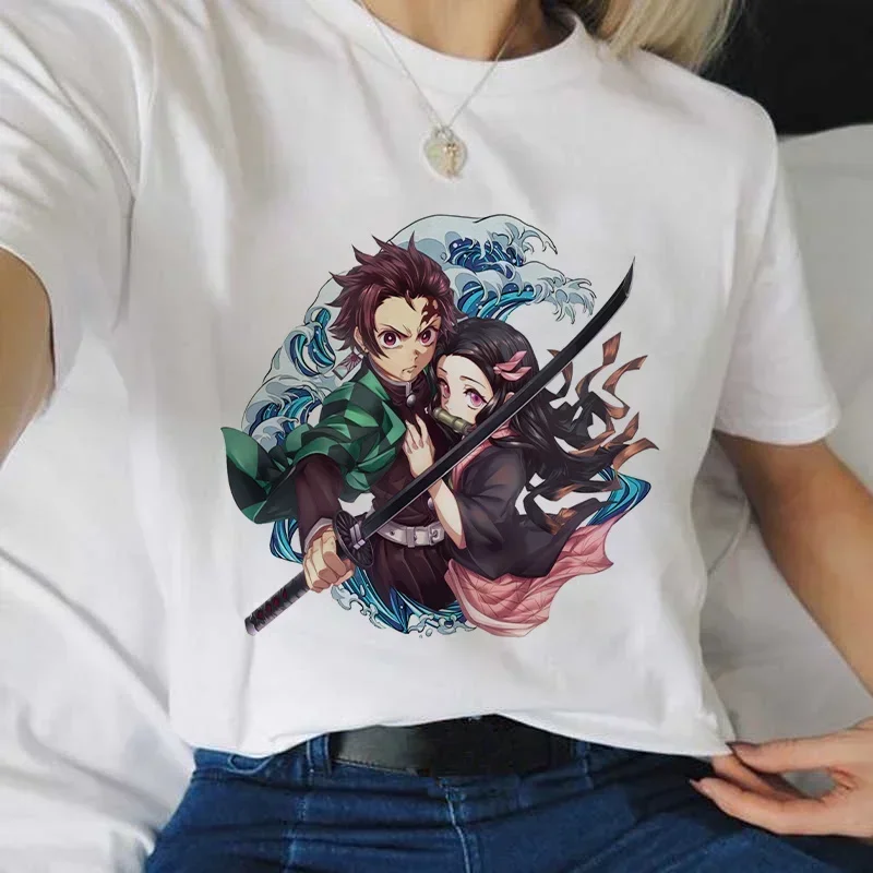 Japan Anime Plus Size Female T Shirt Demon Slayer Graphic Print T-shirt Women Aesthetic White Tops Tshirt Tee