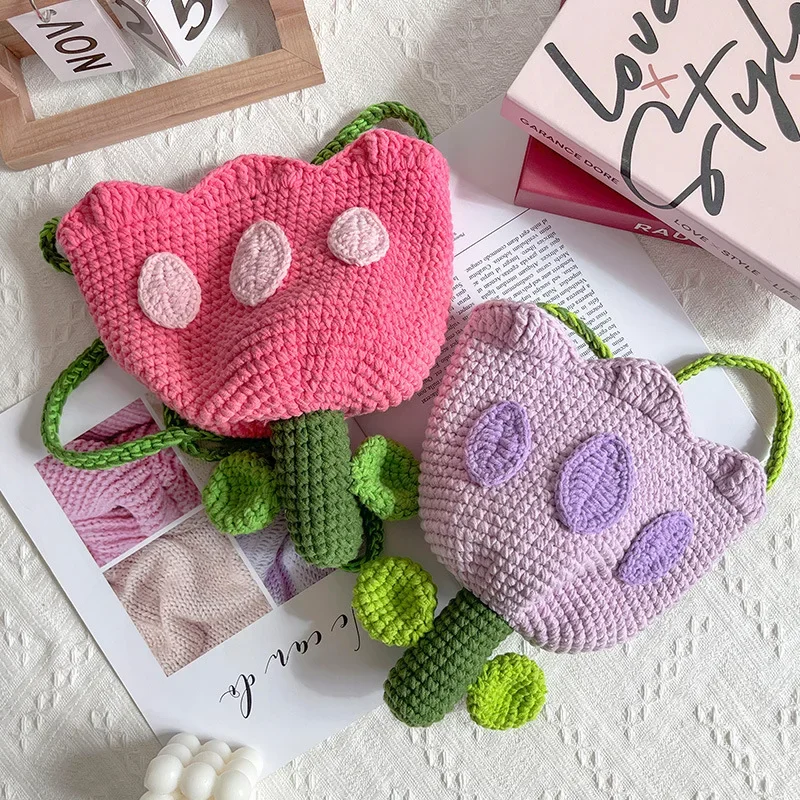 DIY Hand-knitted Tulip Woolen Yarn Cute Shoulder Bag 