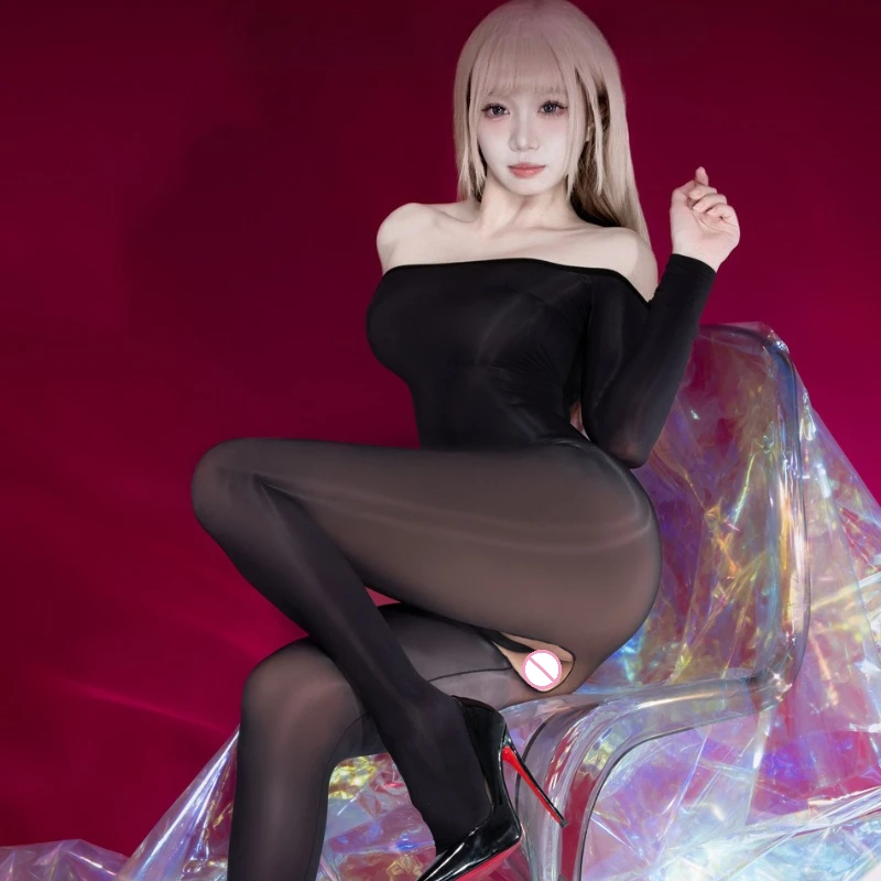 6D السلس كامل الجسم جوارب النساء Crotchless بذلة مثير الجوارب العارية منظور النفط تألق جوارب طويلة السيدات المثيرة الملابس الداخلية #6