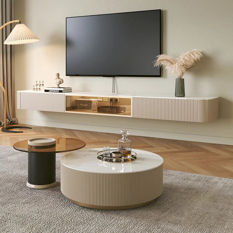 Modern Simple Design Nordic Style TV Stands and Center Table for Living Room Furniture Used Tea Table with Drawers