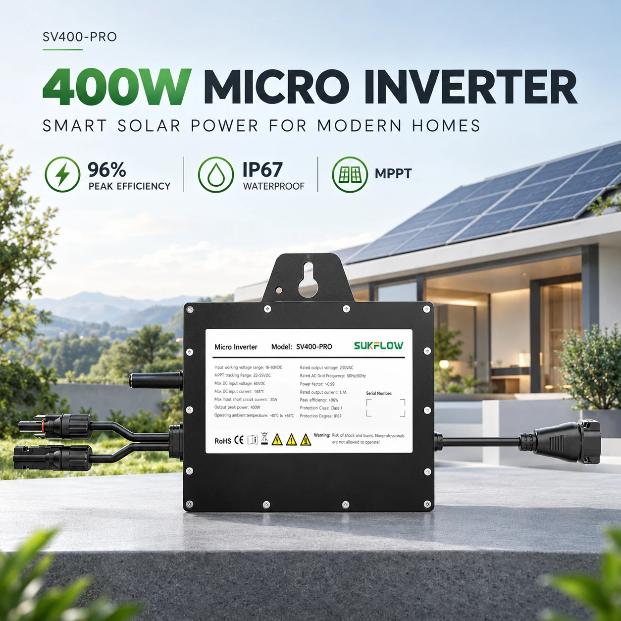 Sukflow Mikrowechselrichter Solar-Netzgekoppelter Mikrowechselrichter 400W/800W/1000W/1200W/2000W/2250W Konverter für Haushaltsnetzsysteme aus der EU