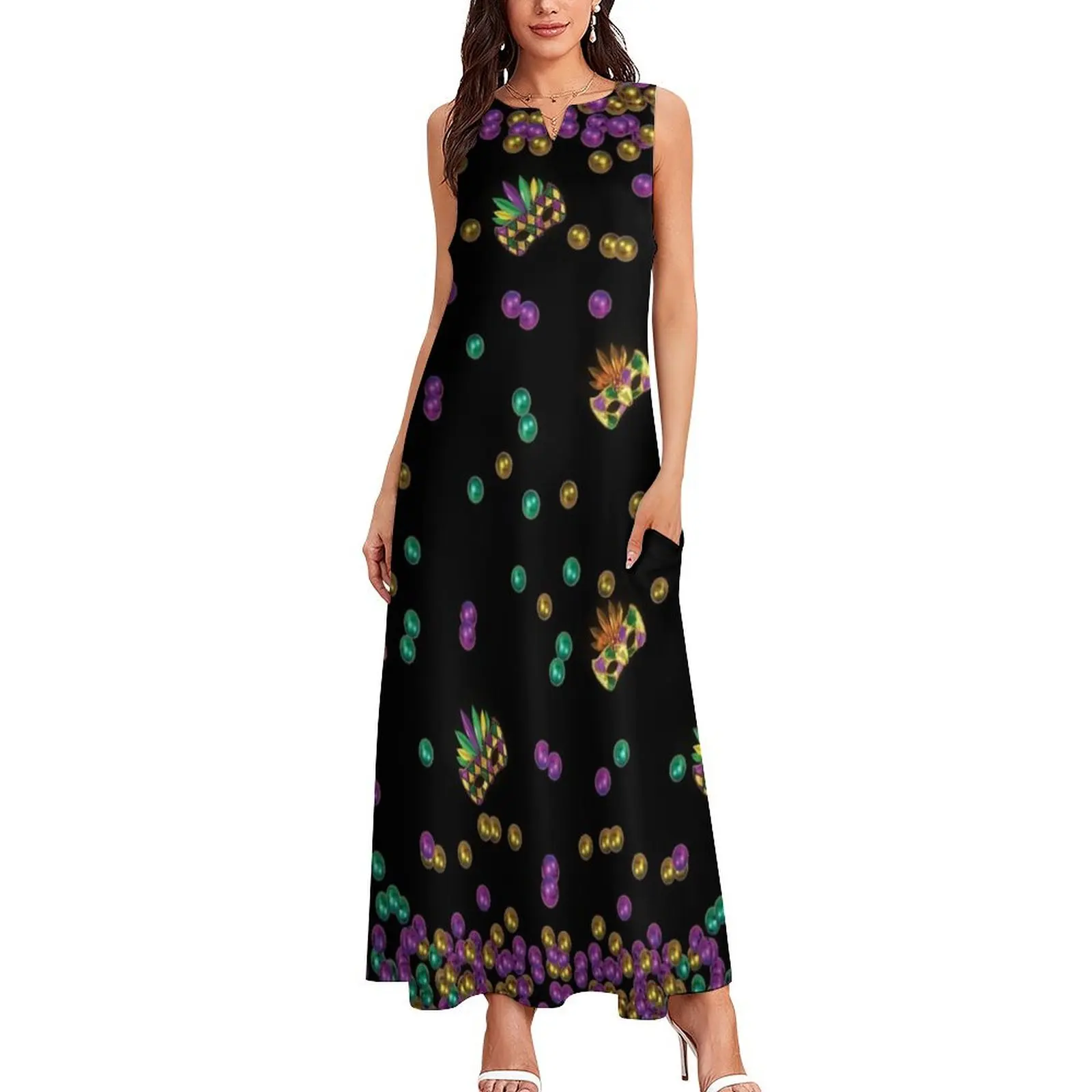 Modern Mardi Gras Pattern Long Dress women party dresses Women's long dress summer women's suit