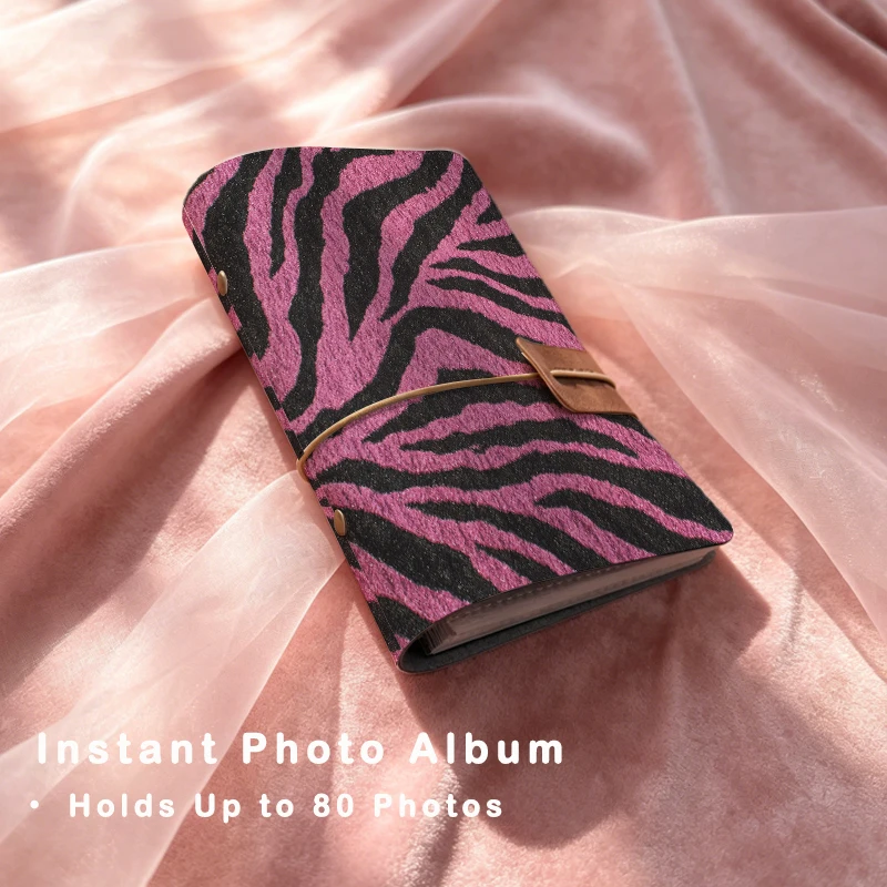 Zebra Stripes Photo Album 20 Pages Holds 80 Photos Portable Travel Memory Book Mini Instant Camera Picture Organizer For Girls G