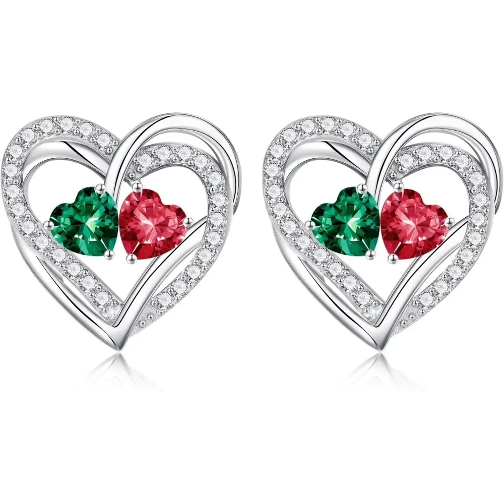 

Iefil 925 Sterling Silver Double Birthstone Earrings, Heart Birthstone Stud Earrings, Anniversary Birthday Gifts for Women Chris