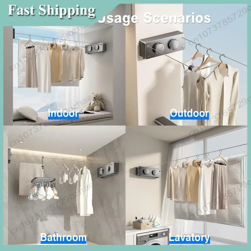 

-A01R Непровисающая выдвижная веревка для белья, двойная, 13,8 футов, нержавеющая сталь, сверхмощная веревка для стирки в помещении и на открытом воздухе