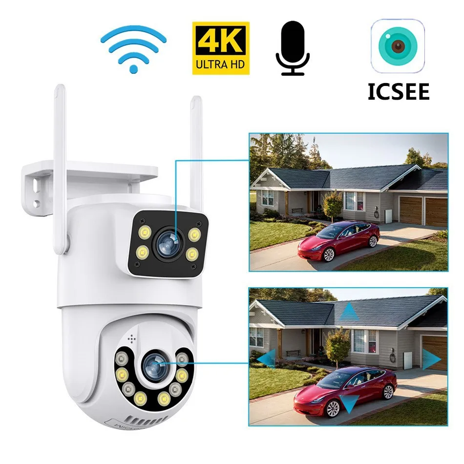 ICSEE gun ball linkage dual lens 6MP dual screen gimbal high definition camera wireless monitor