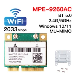 9260 미니 pcie 와이파이 어댑터, 블루투스 5.0, 802.11AC 무선 네트워크 카드, 7260hmw 보다 나은 9260HMW, 2.4G, 5GHz