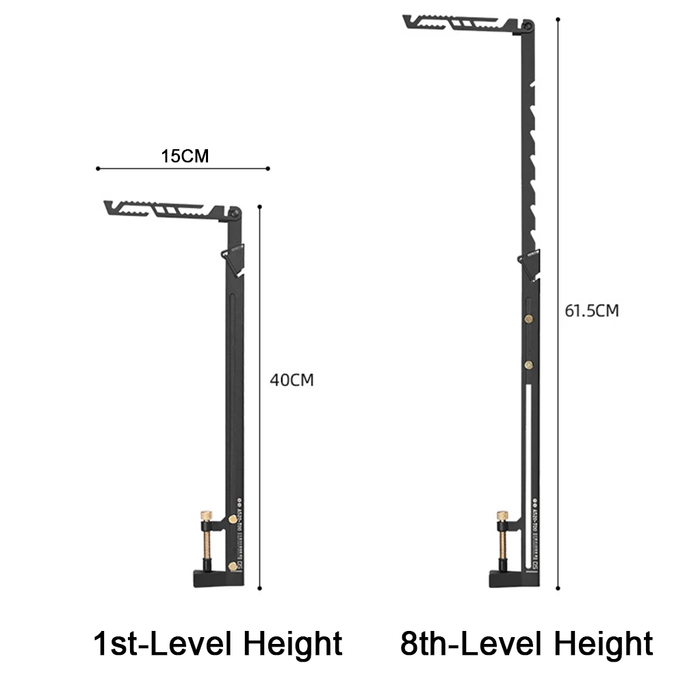 Telescopic Lamp Holder Pole, 8-Level Adjustable, Camping Lantern Hook Rack, Tactical Stainless Steel Light Stand, Blackened