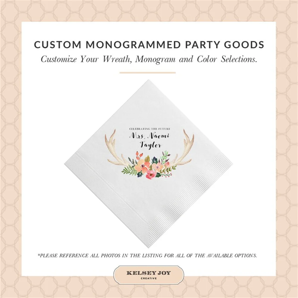 

50PCS Future Mrs Personalized Bridal Shower Napkins - Bridal Shower - Rehearsal Dinner - Engagement Party Napkins - Antler Napki