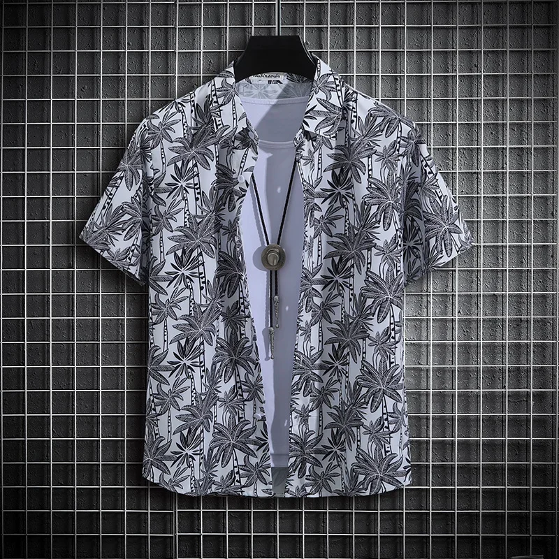 Hawaiian Palm Tree Pattern Print Shirt Fashion Design Men Women Short Sleeve Shirts Button Up Shirts Tops