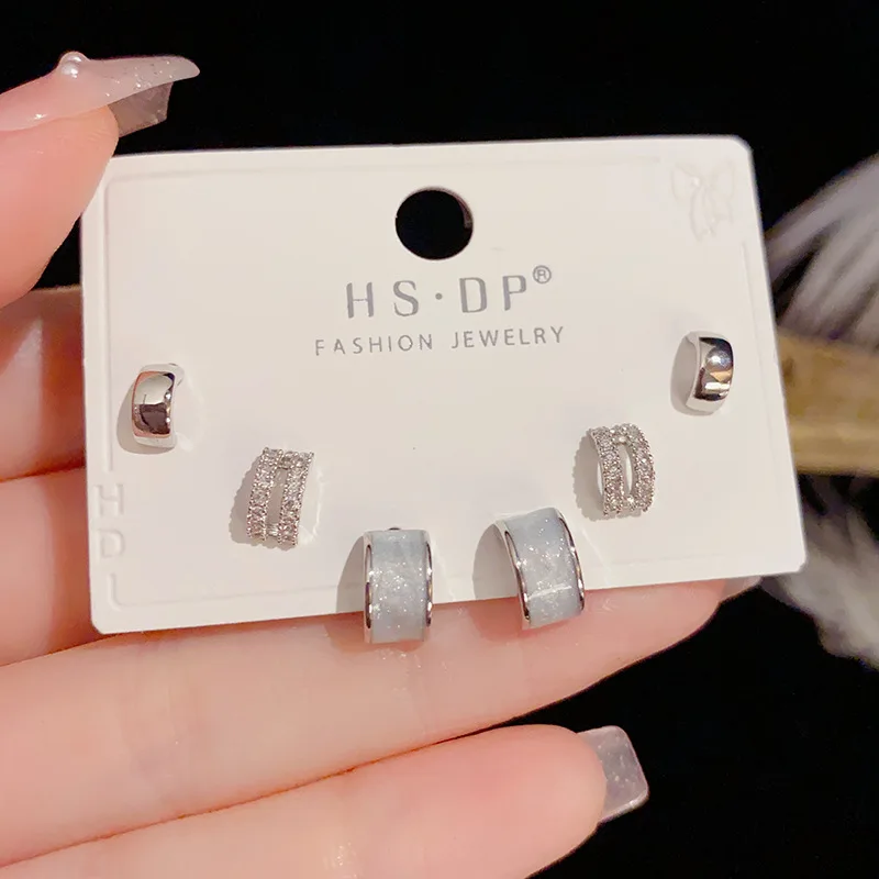 Copper Plated 18K Gold Simple Fashion Earrings Set Women High-quality Temperament Popular Jewelry Hundred Match
