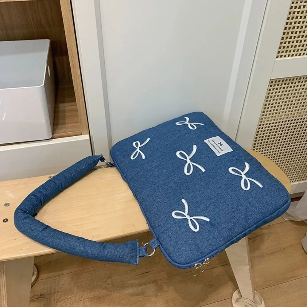 

Portable Fashion Computer Bag 14 Inches Shockproof Laptop Sleeve Bowknot Embroidered Soft Computer Handbag Daily Commute