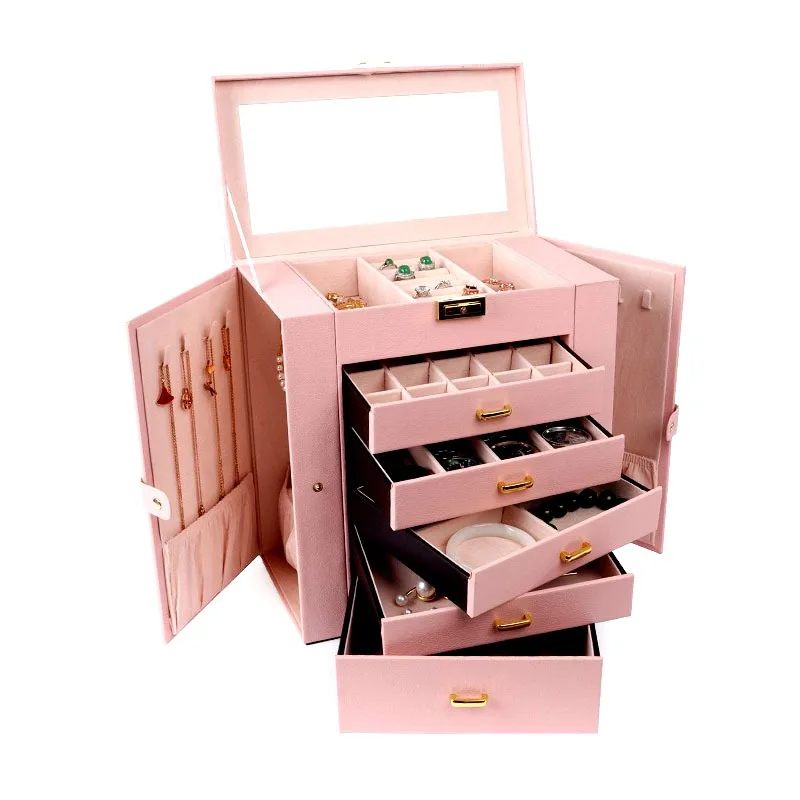 Leather Jewelry Box Large Organizer Exquisite Six Layers Luxury Jewelry Box Packaging for Women Display Rack Wedding Gift