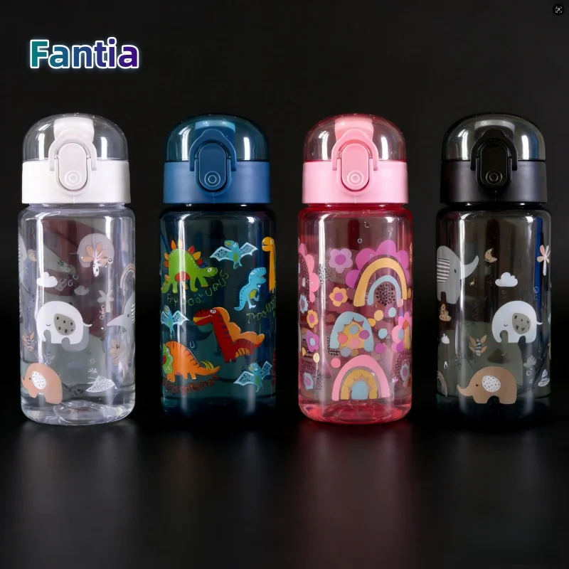 Butelka na wodę dla dzieci na lato, plastikowa butelka do picia dla uczniów, 550 ml, sportowa butelka na wodę, przenośna, odporna na upadki i szczelna.
