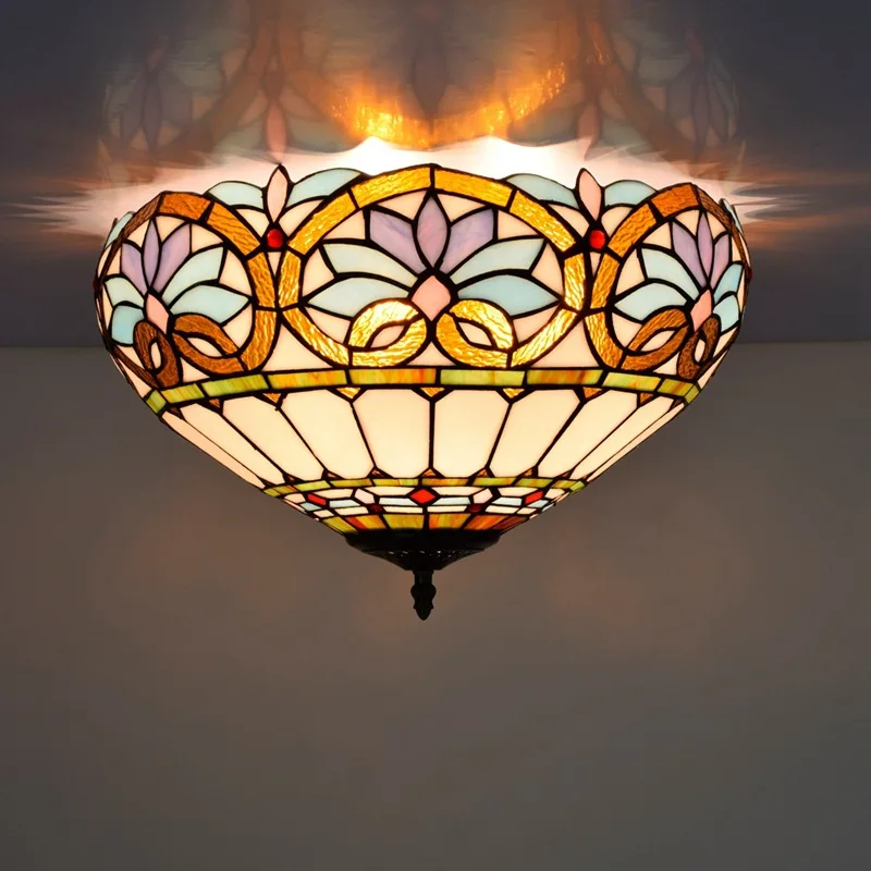 

Mediterranean Southeast Asia Retro Stained Glass Restaurant bedroom Aisle Corridor Club European-Style Tiffany Ceiling Lamps