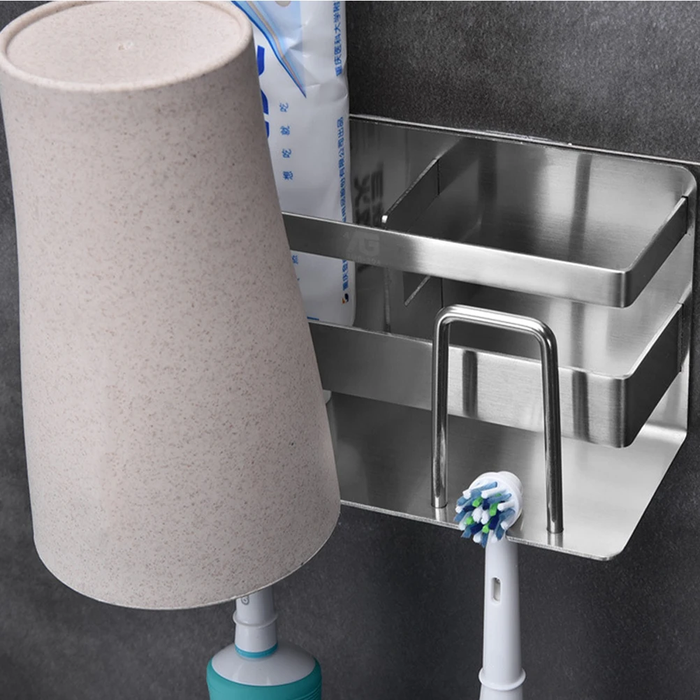 

304 Stainless Steel Toothbrush Holder Double People Lovers Rack Ventilation Drainage Space Saving Bathroom Storage For
