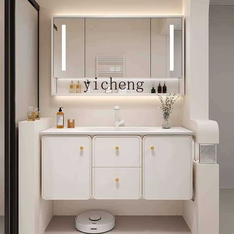 

XC Retro Durable Integrated Bathroom Cabinet Light Luxury Face and Hand Washing Basin Cabinet Combination Oak Washstand