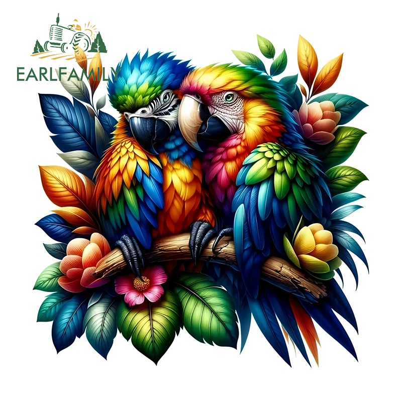 EARLFAMILY Parrot Colorful Car Stickers DIY Anime Skateboard Surfboard Decals Practical High Quality Camper RV Custom Printing