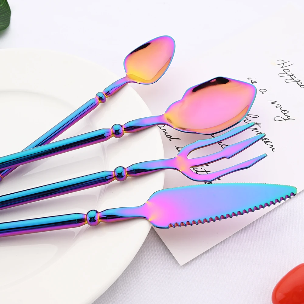 Black 304 Stainless Steel Mirror Dinneware Cutlery Set Aquaman Trident Fork Western Steak Knife Spoon Flatware Set Tableware Set