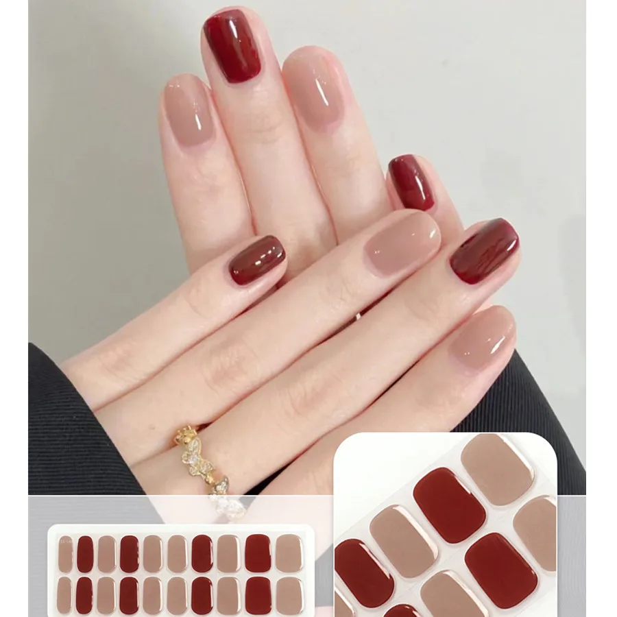 

20 Tips Solid Color Semi-Cured Gel Nail Wraps Simple Color Adhesive Stickers for Nails UV Lamp Need Press On Nails DIY Manicure
