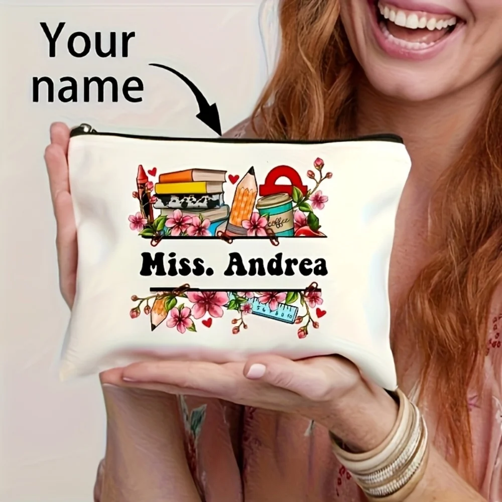 

Personalized Name Makeup Bag, Suitable For Teachers - Customized Name/Text, Toiletries Storage Bag, Suitable Teacher's Day Gift