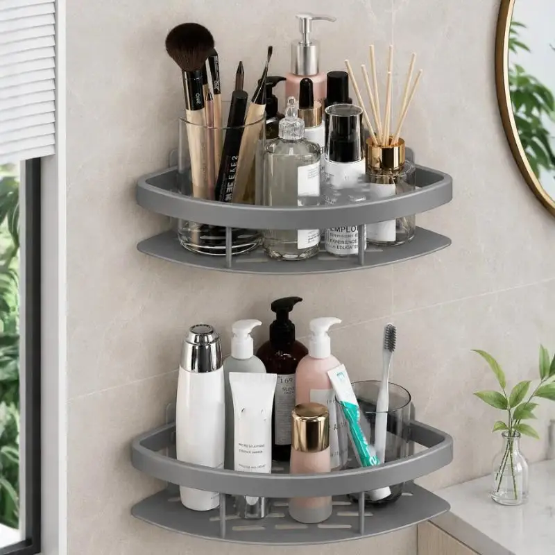 Hot Sale Sturdy Carbon Steel Bathroom Shelf, Wall Mount No Drill Corner Storage, Multi-Use Hanging Rack for Toiletries