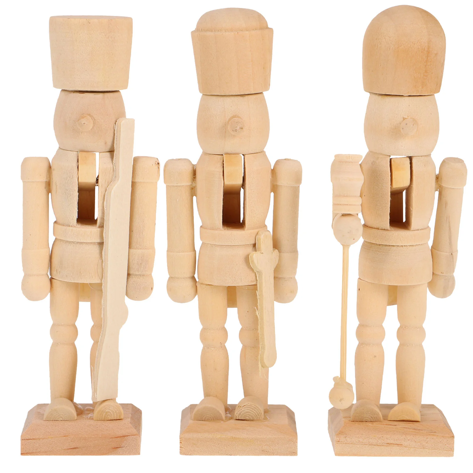 3 Pcs Puppet White Embryo Walnut Soldier Nutcracker Puppets Pillow Decoration Wooden Bamboo Ornaments DIY