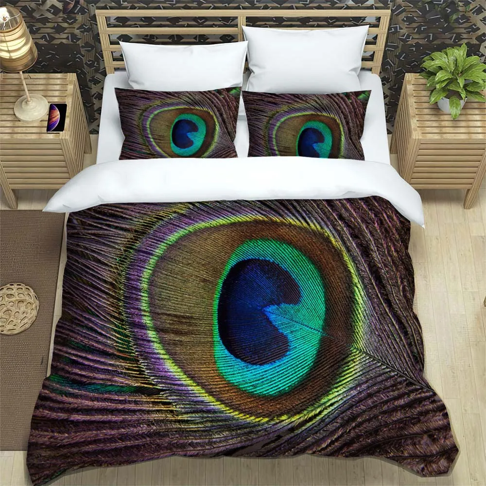 

Peacock feathers are magnificent and atmospheric Printed Polyester soft and comfortable Customizable comforter bedding sets