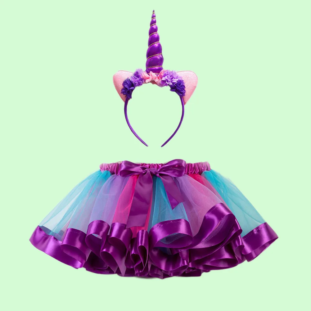 

Kids Rainbow Tutu Skirt Set Baby Girl Unicorn Costume Adjustable Shoulder Straps Elastic Waist Tiered Ruffle Polyester Mesh For