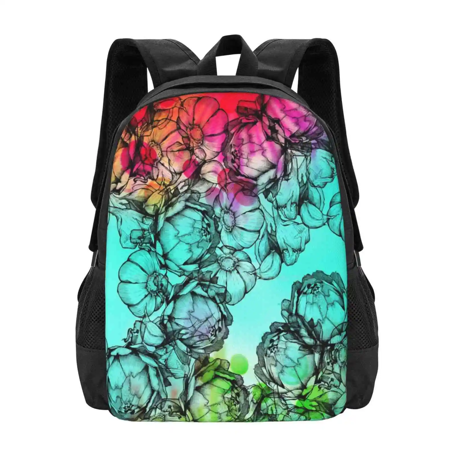 In My Garden Of Colours Backpacks For School Teenagers Girls Travel Bags Colours Pink Red Yellow Orange Blue Turquoise Garlic