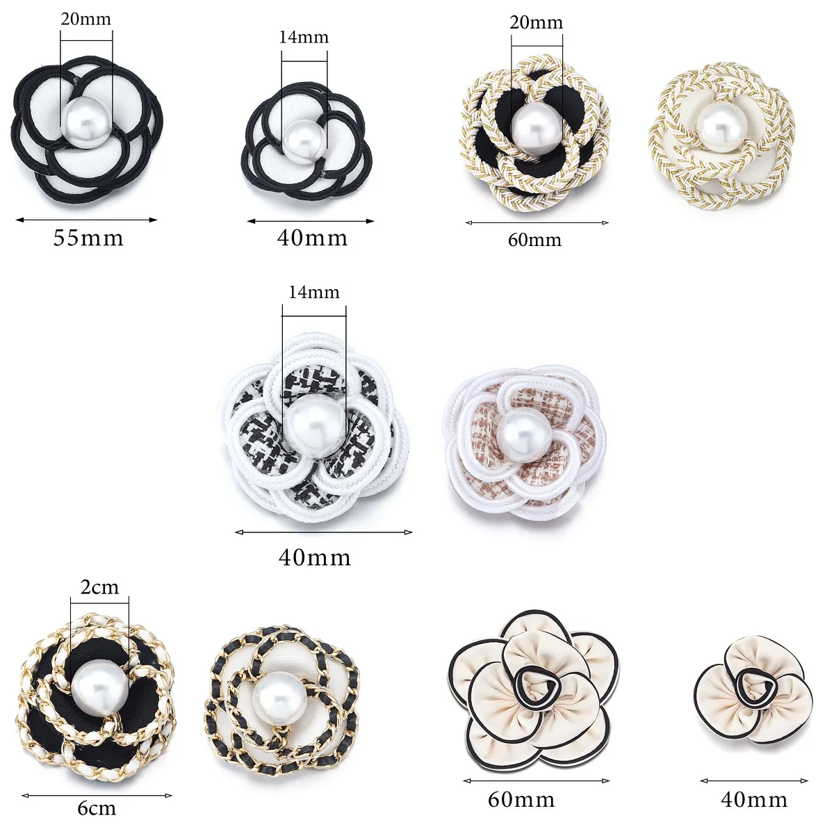 1 Pc Camellia Series Fabric Patches Artificial Pearl Flower Applique for Clothing Sewing Home Decor DIY Headwear Brooch Material