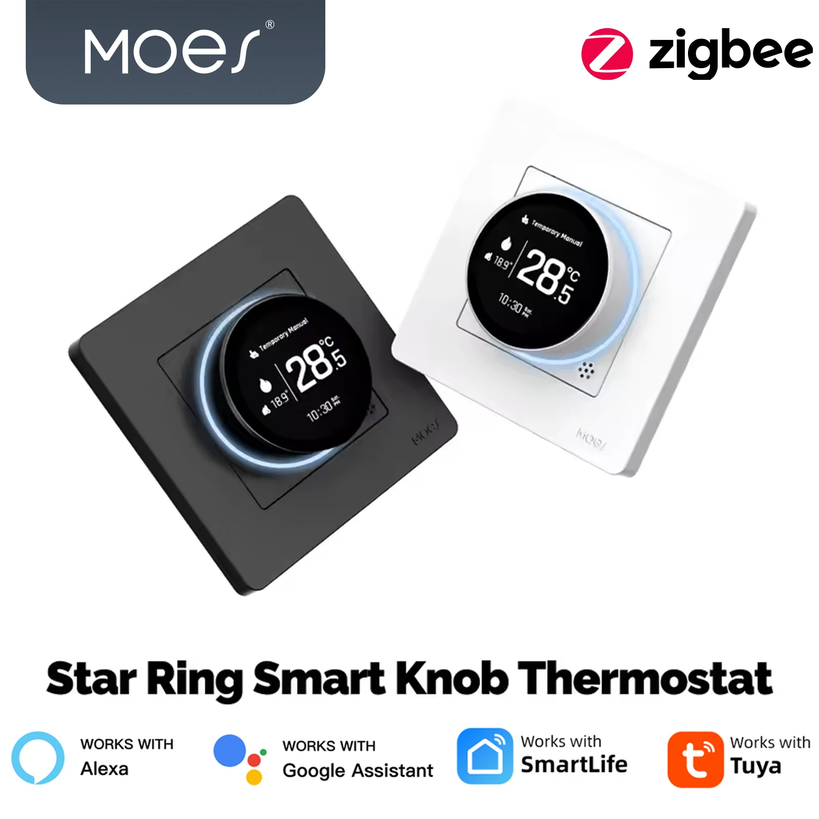 

MOES Tuya ZigBee умная ручка термостат Star Ring серии контроллер температуры водонагреватель электрическое отопление с Alexa Google