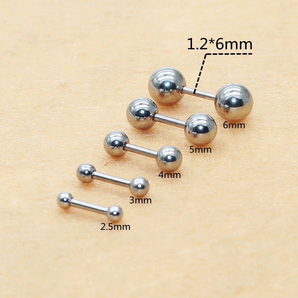 Unisex 1 Pair Round Balls Screw Stud Earrings 316 L Stainless Steel Never Fade Allergy Free