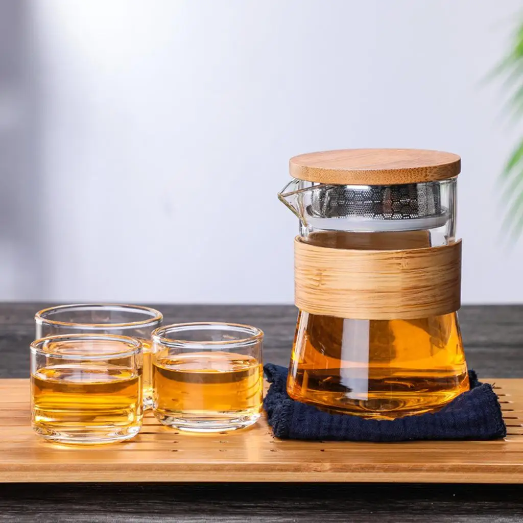 Handmade Travel Tea Set with Tea Infuser Teaware 1 Pot 3 Mini Cup Kungfu Teapot for Picnic Office Home Outdoor Camping