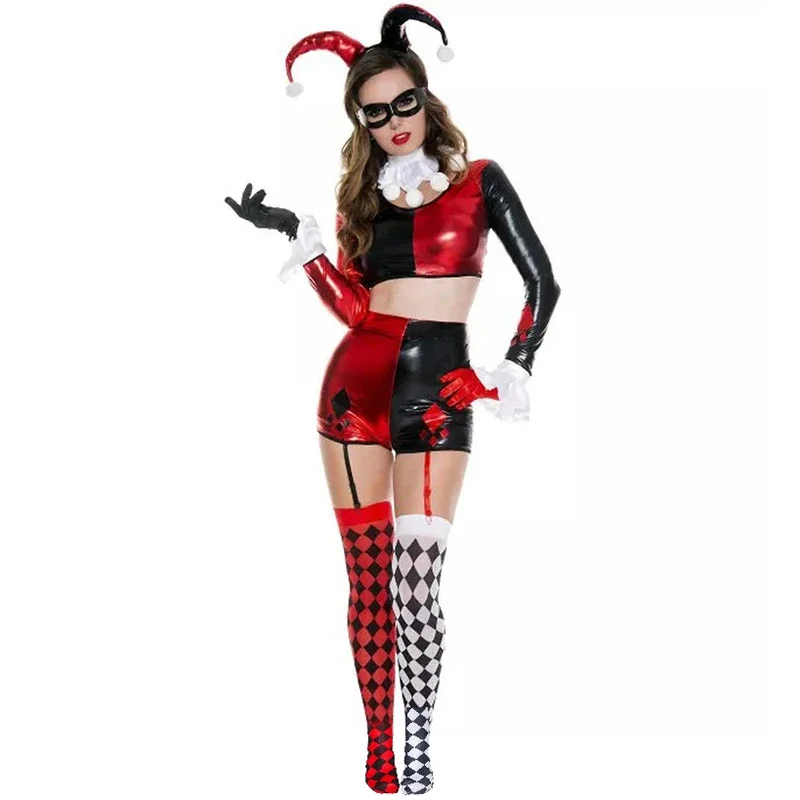 Nuevo disfraz de payaso Sexy ajustado de rendimiento negro de circo de Halloween disfraz de payaso de película de Halloween disfraz de juego de rol disfraz de entrenador Warcraft