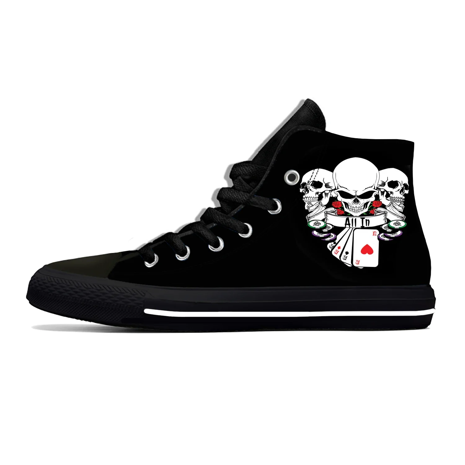 

Hot Grim Reaper Death Skull Poker Skeleton Horror Casual Cloth Shoes High Top Lightweight Breathable 3D Print Men Women Sneakers