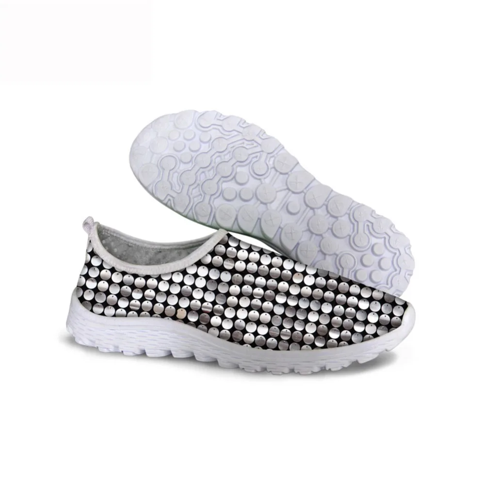 3D Paillette Printing Women Mesh Summer Shoes Fashion Blinking Design Loafers Beach Casual Footwear Slip On Flats Sneaker