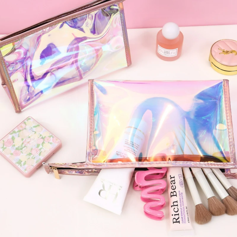 Fashion PVC Transparent Women Make Up Case Laser Beauty Organizer Pouch Mini Jelly Bag for Ladies Cosmetic Bag