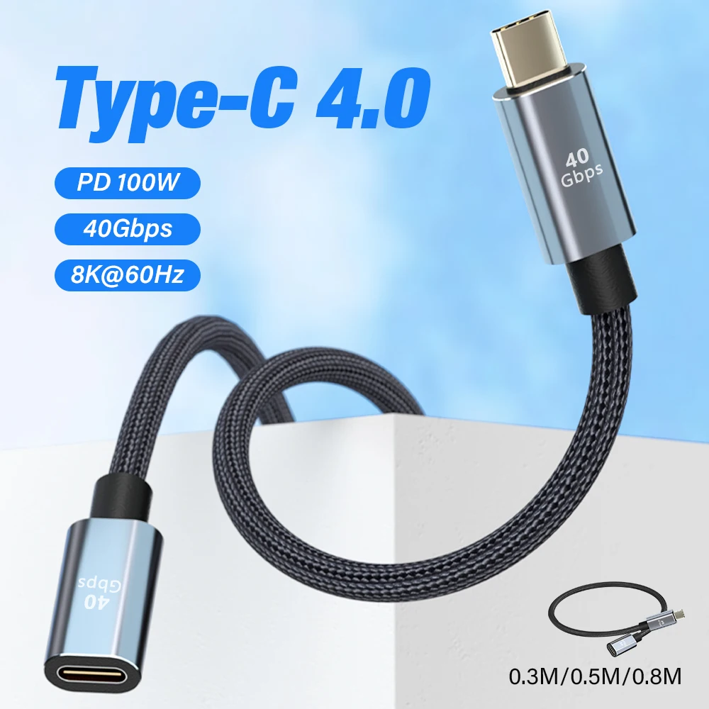 USB 4 Extension Cable Thunderbolt 4 3 Type C 40Gbps USB-C Male To Female Monitor PD 100W 8K Video Dock Station USB4 Extend Cord