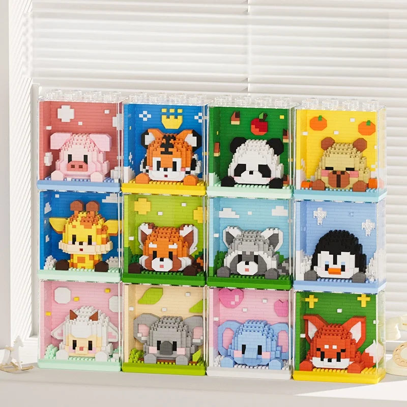 

Zoo Panda and Tiger Building Blocks Stacking Doll Ornaments Birthday Gifts Micro particle Assembled Building Blocks kids gifts