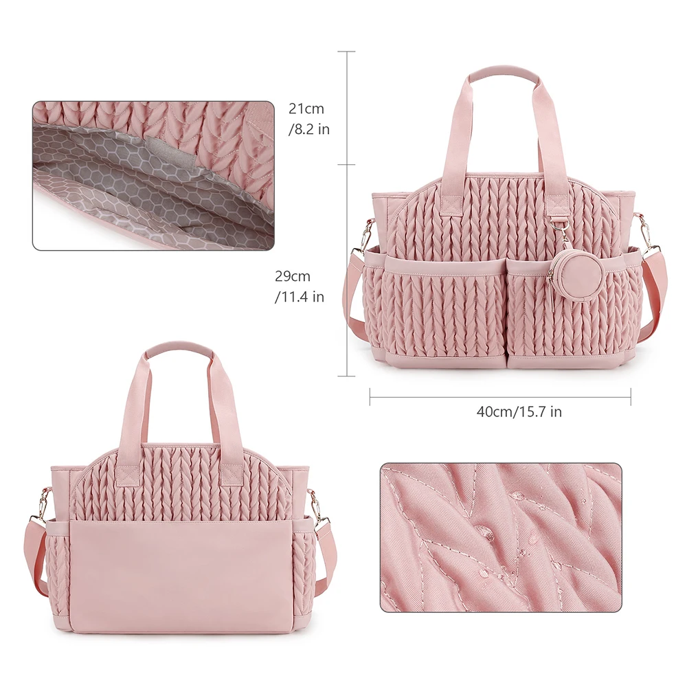 Mommy Bag Soft Pink Waterproof Breathable Mesh Spacious Storage Anti Scratch Multi Pocket On The Go Baby Outing Diaper Bag
