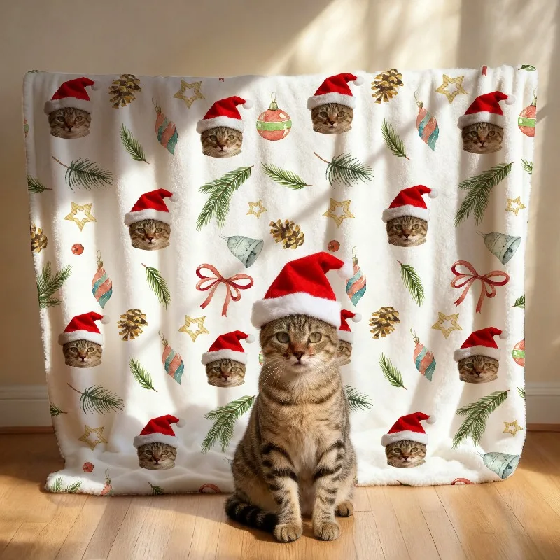 Custom Pet Cat Dog Portrait Print Blanket Christmas Gift Four Seasons Use Office Nap Air Conditioning Throw Blanket