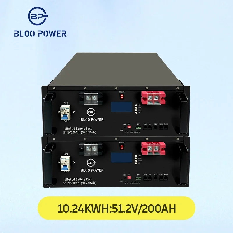 Bloopower Home Energy Storage System Lifepo4 Battery Packs 10kwh Rack Mount Lithium Batteries Solar Generator Backup Battery