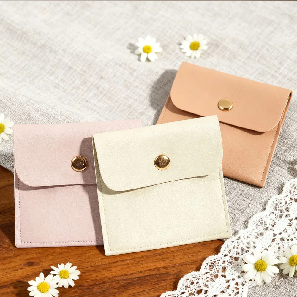 

100pc Soft Faux Leather Jewelry Packaging Pouch with Button Chic Small Coin Purses Earrings Necklace Brooch Ring Package Storage