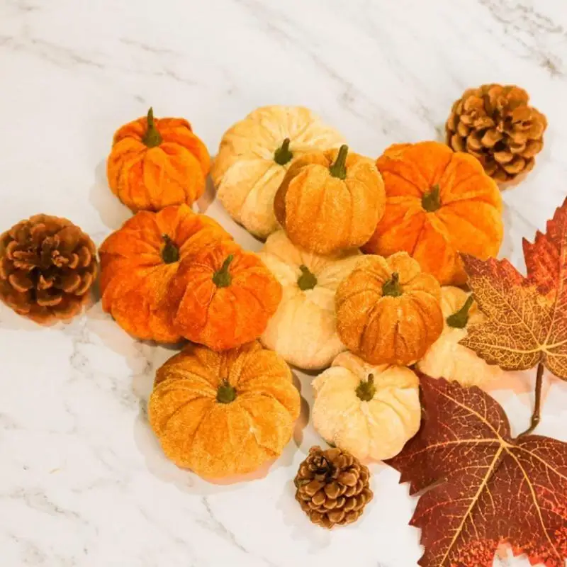 

D7YB 12pcs Halloween Artificial Pumpkins Super Soft Pumpkin Ornament for Fall Thanksgiving Harvest Decoration