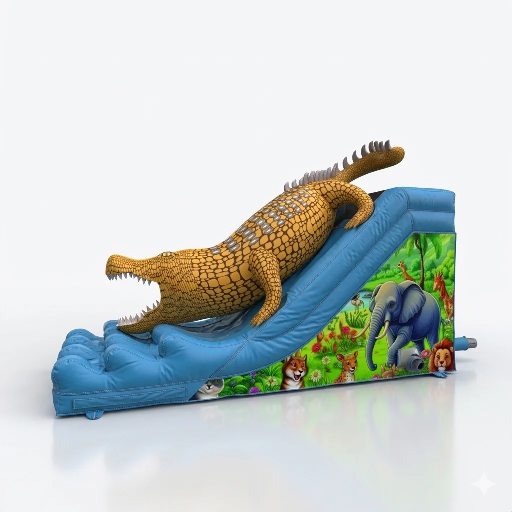 Commercial Crocodile Inflatable Slide Jungle Safari Water Bounce House 0.55mm PVC Kids Outdoor Playground Factory Direct